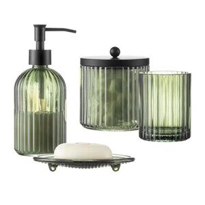 4 Piece Glass Bathroom Accessories Set Olive Green Soap Dispenser Set
